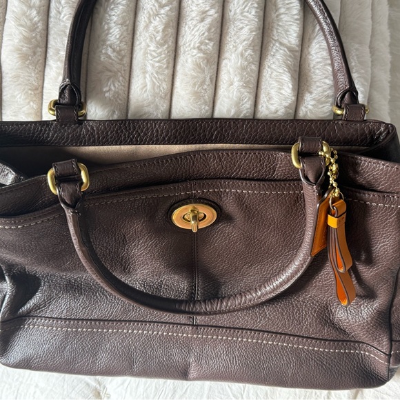 Coach Dark Brown Leather Satchel with Gold Accents - Picture 2 of 6